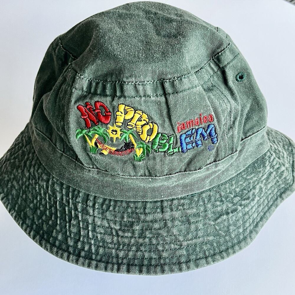 Jamaica Unisex Bucket Jay! Embroidery And Stonewashed ! Olive Green Last One